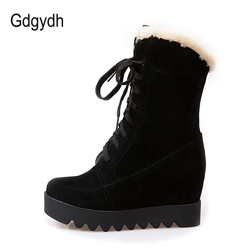 Gdgydh; Новинка года; зимняя обувь; теплые зимние ботинки на платформе; Модные женские ботильоны на шнуровке с круглым носком, визуально увеличивающие рост; женская обувь