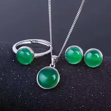Природный зеленый халцедон вечерние комплект ювелирного изделия с натуральным камнем Драгоценное кольцо серьги подвеска S925 серебро модный элегантный круглый пузырь Для женщин