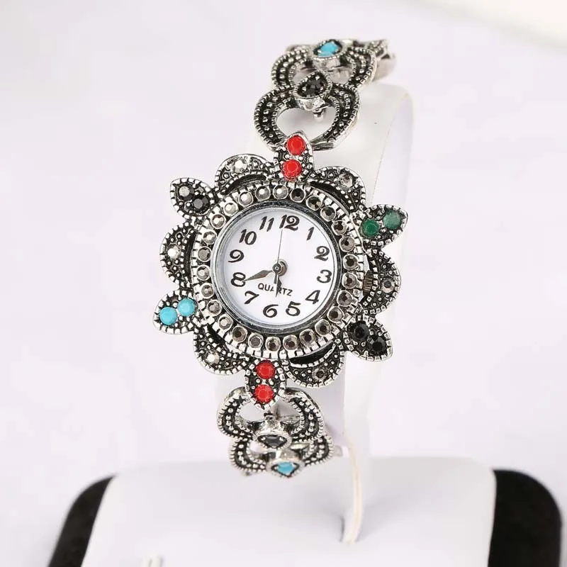 Модные брендовые Роскошные винтажные богемные стильные тибетский серебряный сплав+ AAA полимерные женские часы с кристаллами
