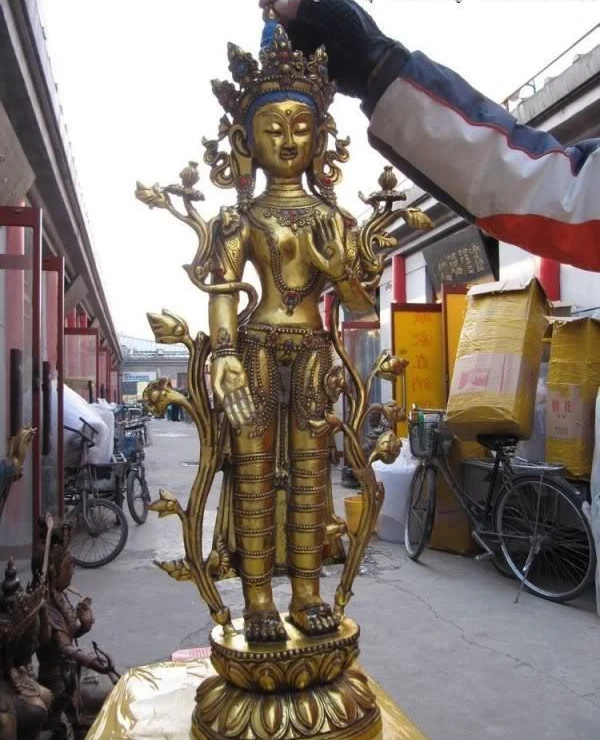 

29"Tibet Buddhism Bronze Copper Gild White TaRa Kwan-Yin GuanYin Buddha Statue