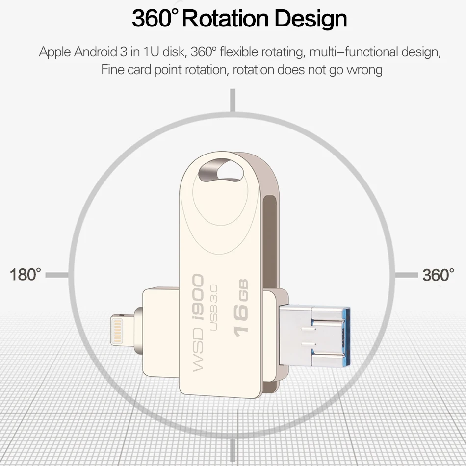 WANSENDA Usb 3.0 USB Flash Drive OTG Pen Drive 16GB USB Stick Flash Disk 8GB 32GB 64GB Pendrive for iPhone/iPad/Android/Table PC
