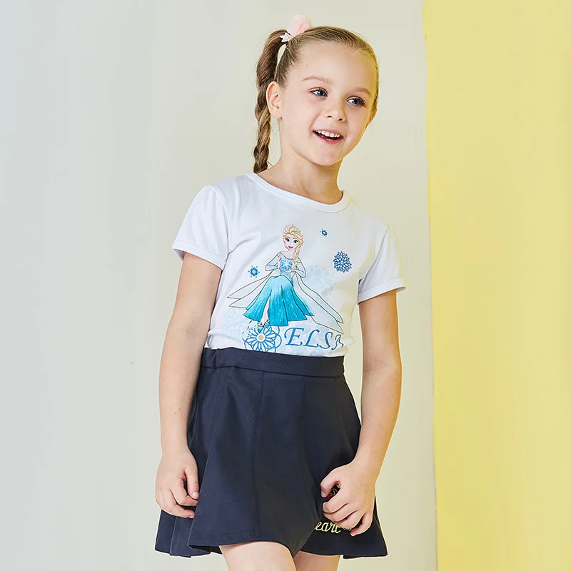 THREEGUN X DISNEY Frozen Girls T-Shirt Elsa Princess Tee Cotton Breathable Soft T Shirt Kids Summer Party Top Clothing