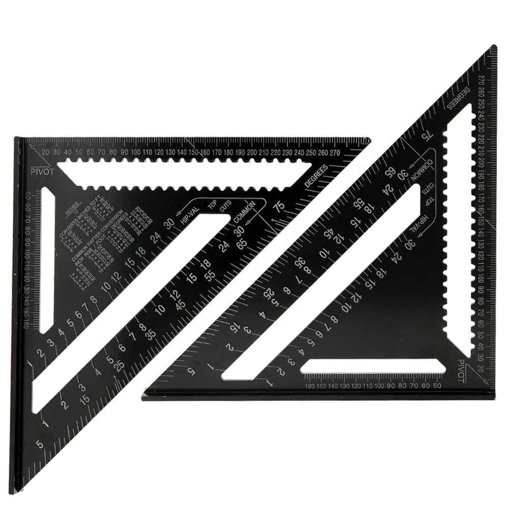 

90 degrees 45 degrees Aluminum Alloy Triangle Rulers Set Square 12in Black Metric Square Ruler