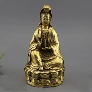 

China Buddhism Fane Brass Sit Lotus Bottle Kwan-yin Guan Yin Statue