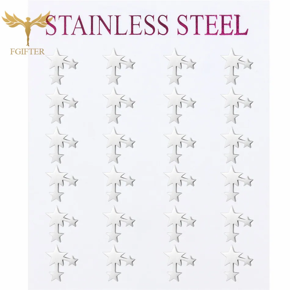 

12pair Stud Earrings Set for Women Silver Stainless Steel Star Earring Whosale Jewelry Oorbellen Set Female