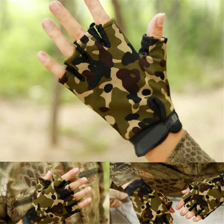 Anti slip Camouflage Fingerless Fishing Gloves Man Outdoor Sports Non