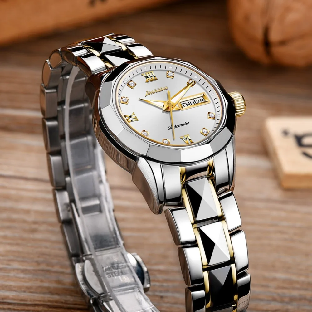 US $106.99 JSDUN White Diamond Small Dial Elegant Women Watches Automatic Mechanical Watch Women Sapphire Waterproof Female Clock Gifts