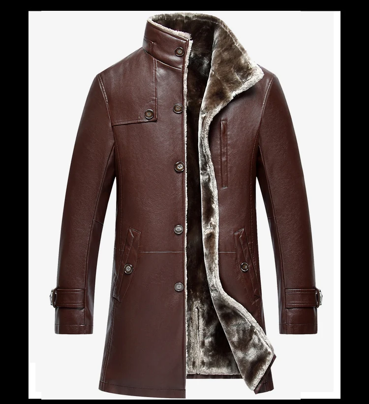 Faux Leather Jacket Men Autumn Winter Mens Fake Sheepskin Coat Thick Warm Short Overcoat Plus Size Chaqueta Cuero Hombre T1031
