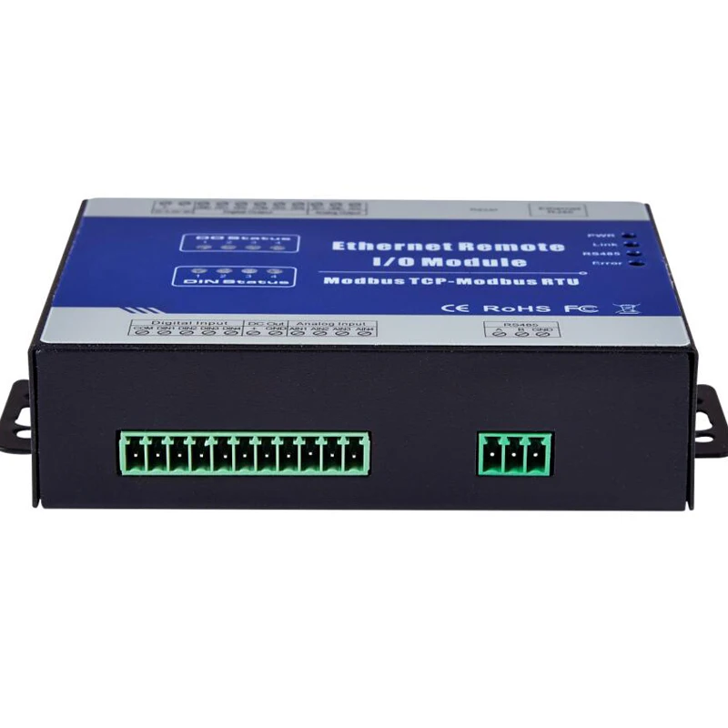 Modbus TCP Ethernet Data Acquisition Module Remote IO Supports 5 TCP Links Pulse counter 12-36V(4DI+4DO+4AI+2AO) Modbus TCP Ethernet Data Acquisition Module Remote IO Supports 5 TCP Links Pulse counter 12-36V(4DI+4DO+4AI+2AO)