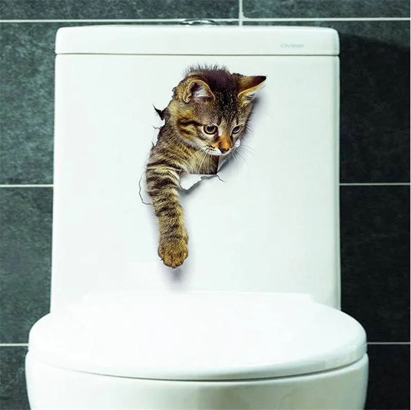 Прекрасный котенок Туалетная наклейка стена наклейки 3d отверстие кошка животные Фреска Искусство домашний декор плакаты с изображением холодильника - Цвет: 15 XH2003