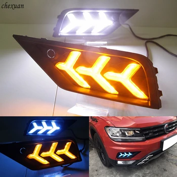 

CSCSNL 2Pcs Car LED Daytime Running Light For Volkswagen VW Tiguan 2017 2018 2019 DRL with Yellow signal Foglamp