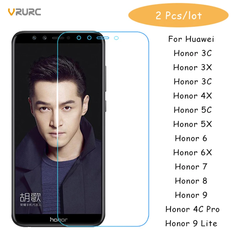 Vrurc 2Pcs/lot Tempered Glass for Huawei Honor 9 lite 4C Pro Screen Protector 6 7 8 3c 3x 4x 5c 5x film | Мобильные телефоны и