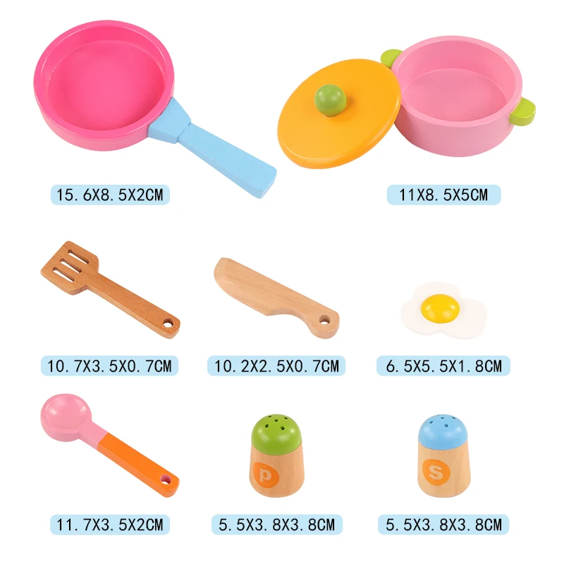 Logwood 8pcs Wooden Children Kitchen Simulation Cookware Toys Pot Tray Education kids Food Toys Girls Gifts
