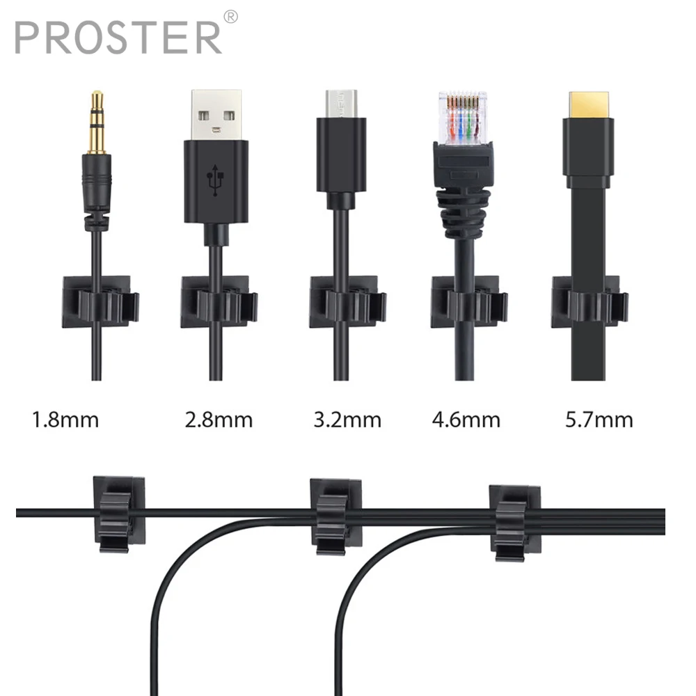 

Proster 100pcs/set Management Desk Wall Cord Clamps Adhesive Car Cable Clips Cable Winder Drop Wire Tie Fixer Holder Organizer