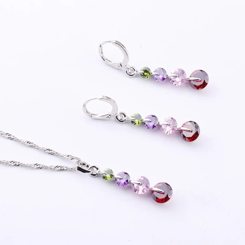 

Sellsets New arrival multicolor & clear crystl pillar jewelry set wedding necklace earrings for women