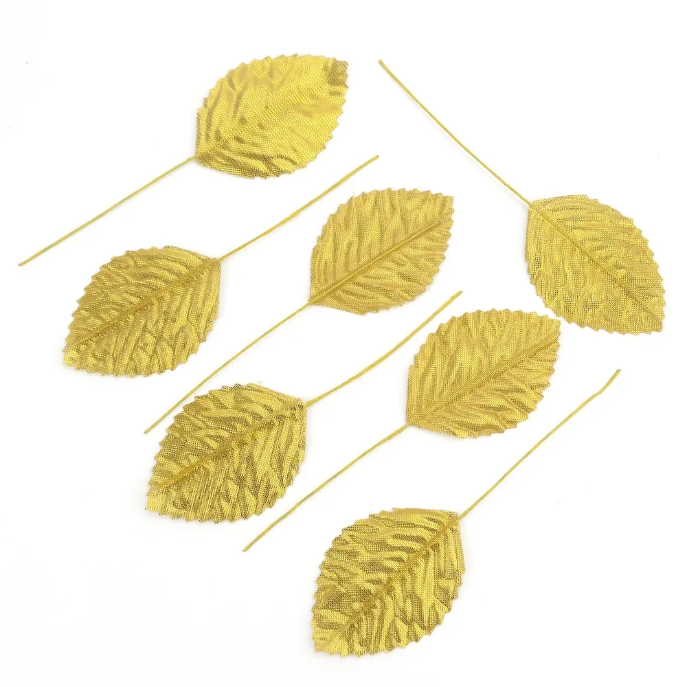 

10pcs Artificial Gold Green Rose Leaves Flower Bouquet For Wedding Home Party Decoration Fake Plastic Green Leaf Crafts Supplies