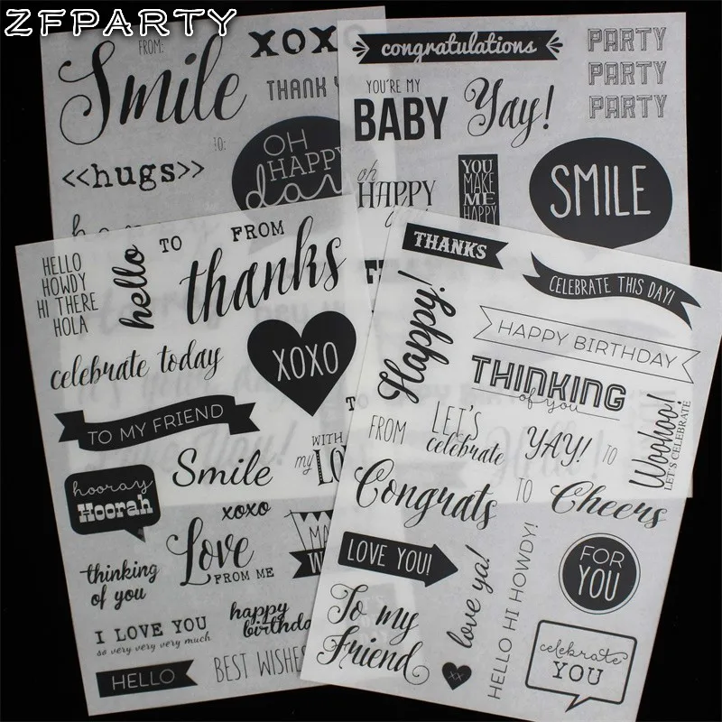 

ZFPARTY Happy/Smile/Thanks Self- adhesive Rub On for Scrapbooking/ DIY Crafts/ Card Making Decoration