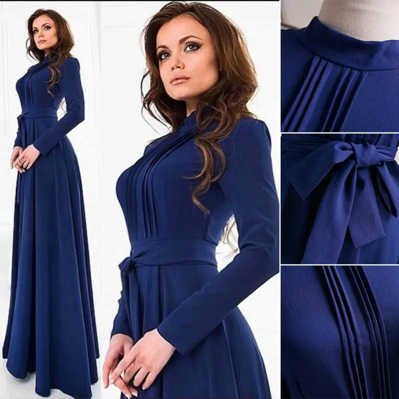 

Elegant Design Temperament Sashes Dress Women Long Sleeve Tie Waist Long Dress Pure Color Cotton+ Linen O-neck Slim Dress
