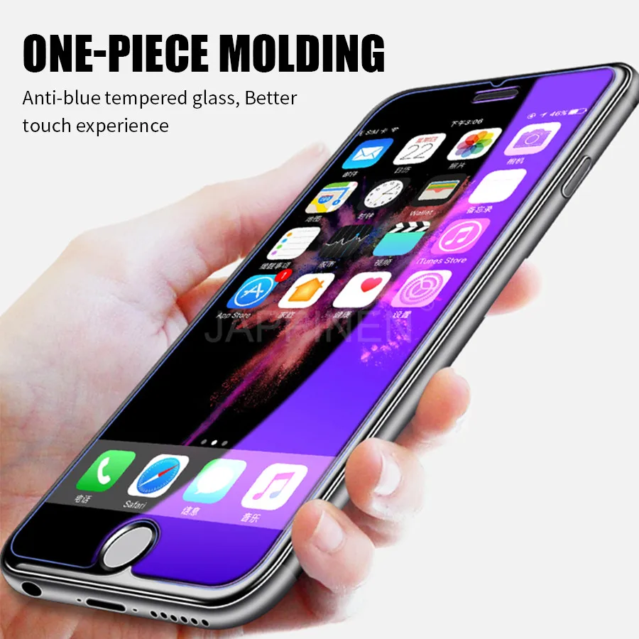 

9H Anti UV Purple Blue Light Fingerprint Tempered Glass For iPhone XS Max XR X 8 7 6 6s Plus Screen Protector Film