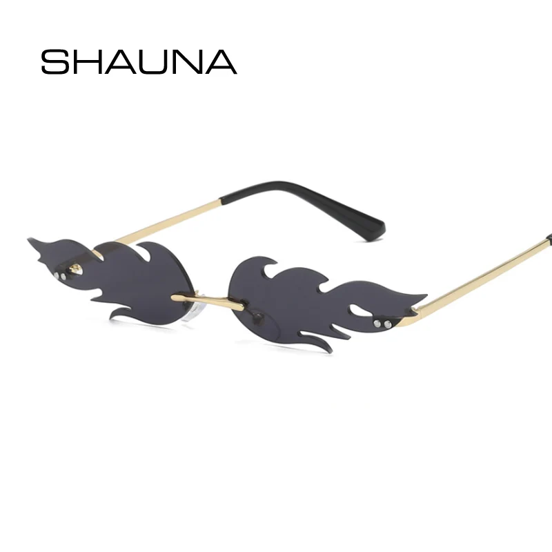 SHAUNA Ins Популярные пожарные Солнцезащитные очки женские удивительные маленькие волнистые солнцезащитные очки кошачий глаз без оправы