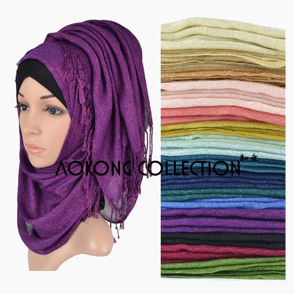 

10pcs/lot mixed shimmer muslim hijab 2016 solid plain viscose glitter shinny lurex hijabs scarf shawl tassel foulard scarf