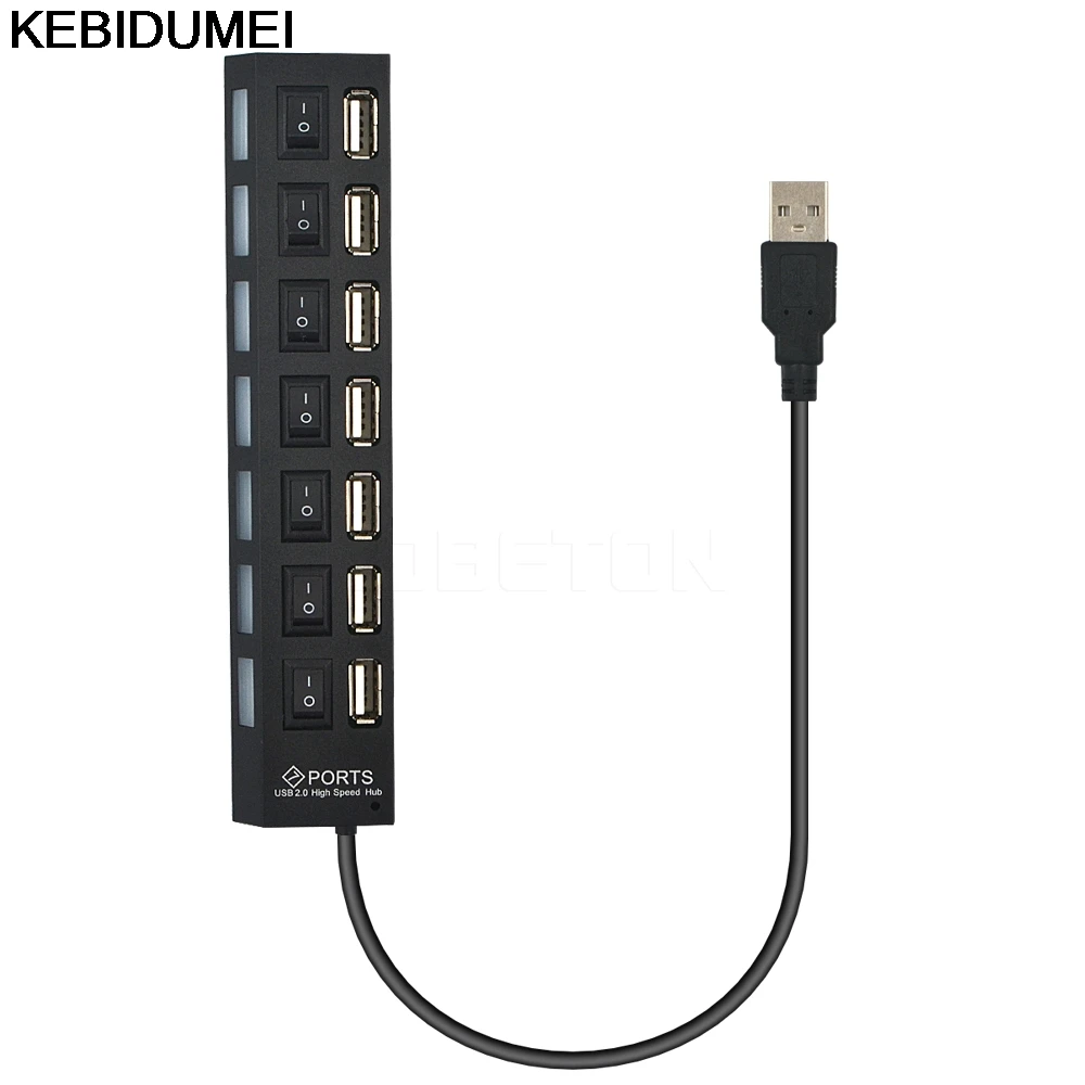 

USB Wall Socket Plug Charger 2.0 HUB High Speed Power Cable LED Light Indicator ON/OFF Sharing Switch Adapter PC Desktop Laptop