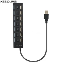 Cargador de enchufe de pared USB 2,0 HUB, Cable de alimentación de alta velocidad, indicador de luz LED, interruptor para compartir encendido/apagado, adaptador para PC, escritorio y portátil