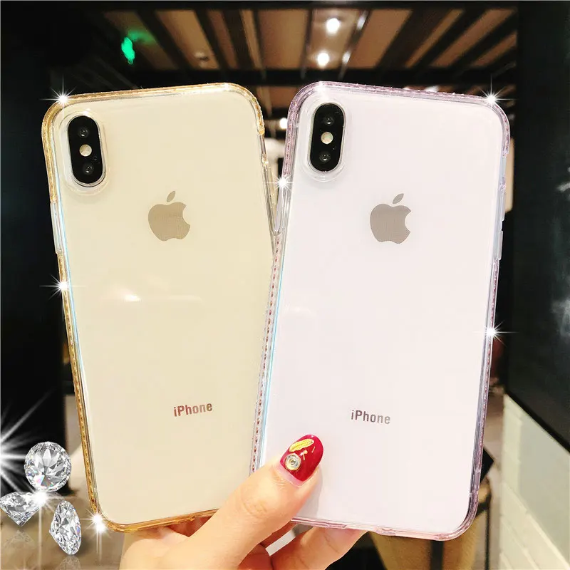 Женские блестящие чехлы из ТПУ для iphone X SE 5 5S 6 6s 7 8 Plus XR XS MAX блестящий силиконовый