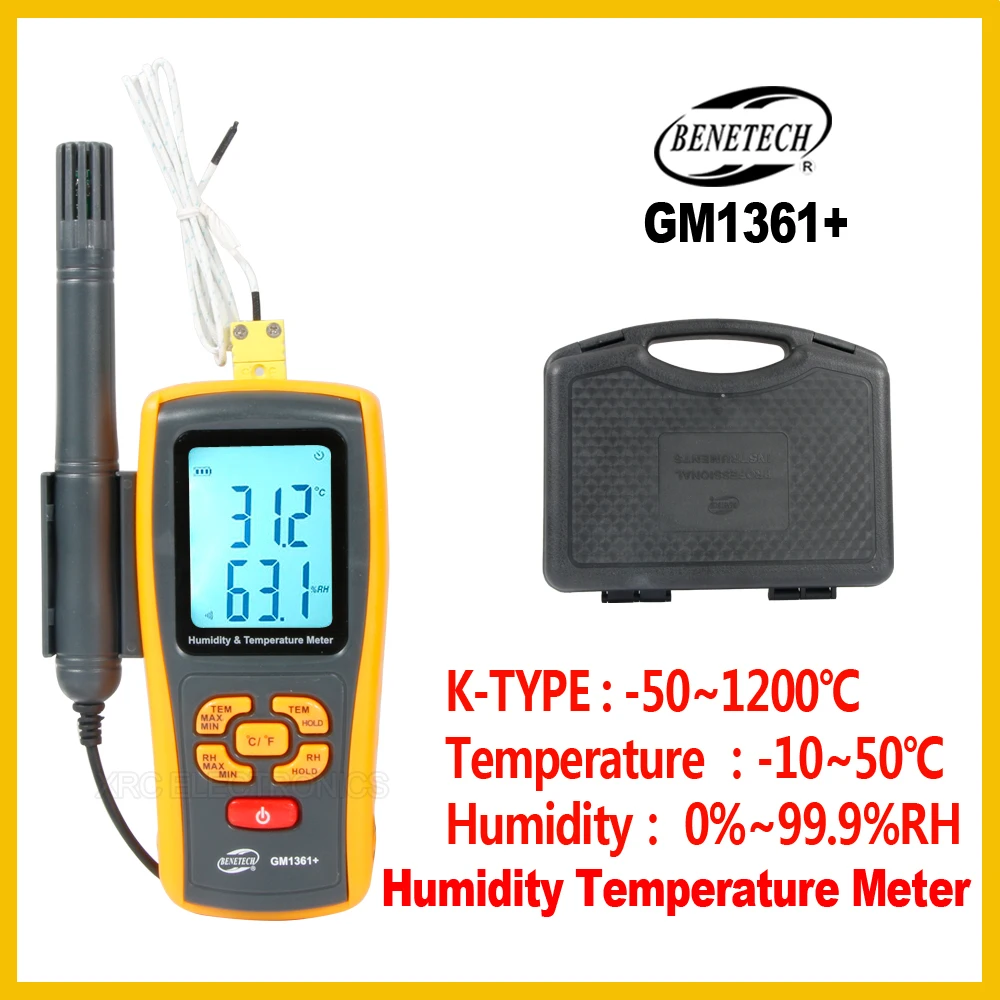 Термометр Термогигрометр цифровой ЖК-дисплей 2,5 дюймов измеритель температуры воздуха и влажности регистратор данных GM1361+ BENETECH