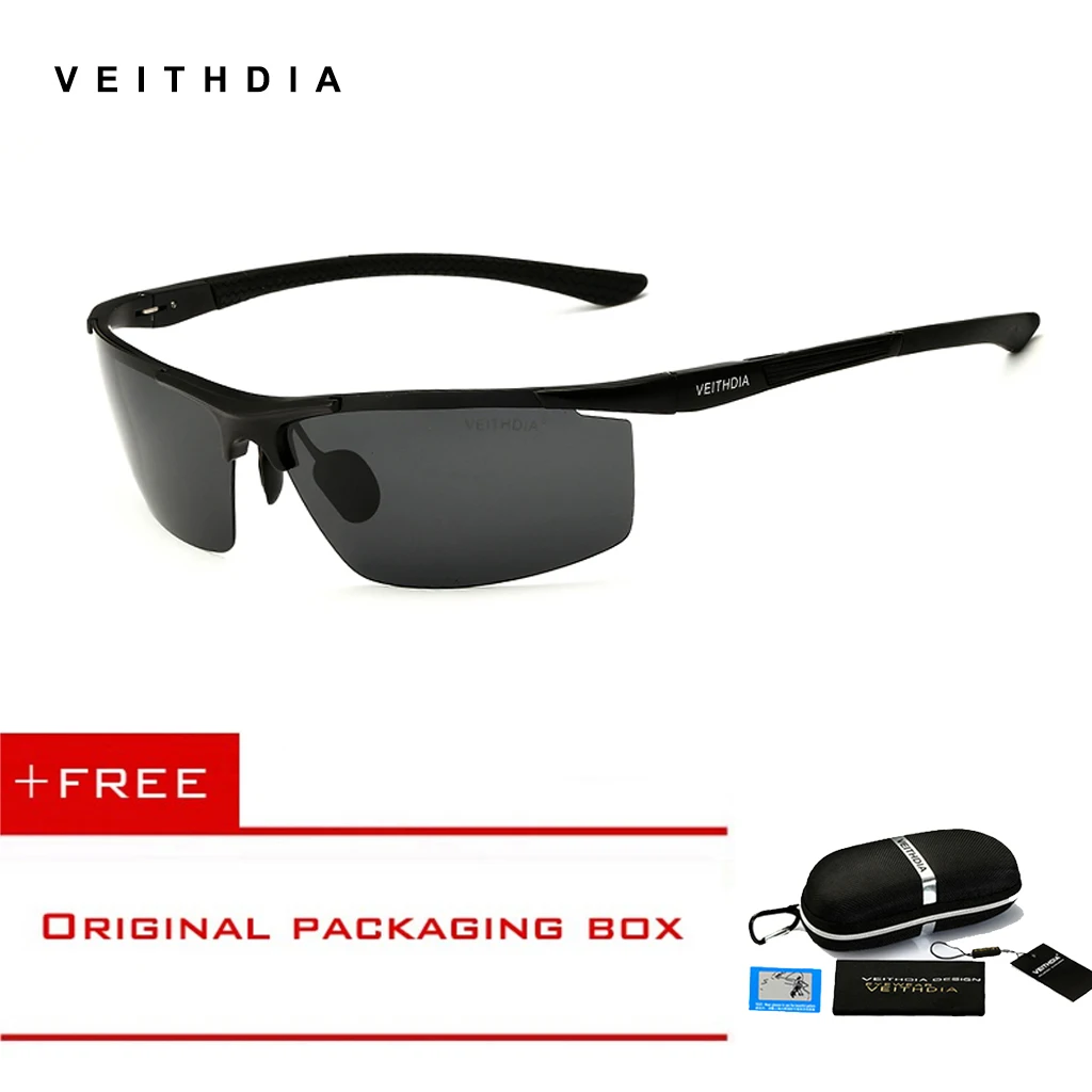 Солнцезащитные очки VEITHDIA из алюминиево-магниевого сплава, поляризационные мужские солнцезащитные очки без оправы с зеркальным покрытием, мужские очки, аксессуары 6588 - Цвет линз: Black Grey