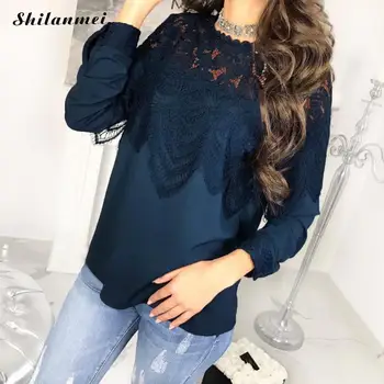 

2018 Fashion Autumn Women Blouse Elegant Lace Shirt Long Sleeve Sexy Hollow Out Womens Tops Casual Female Blouses Feminina Blusa