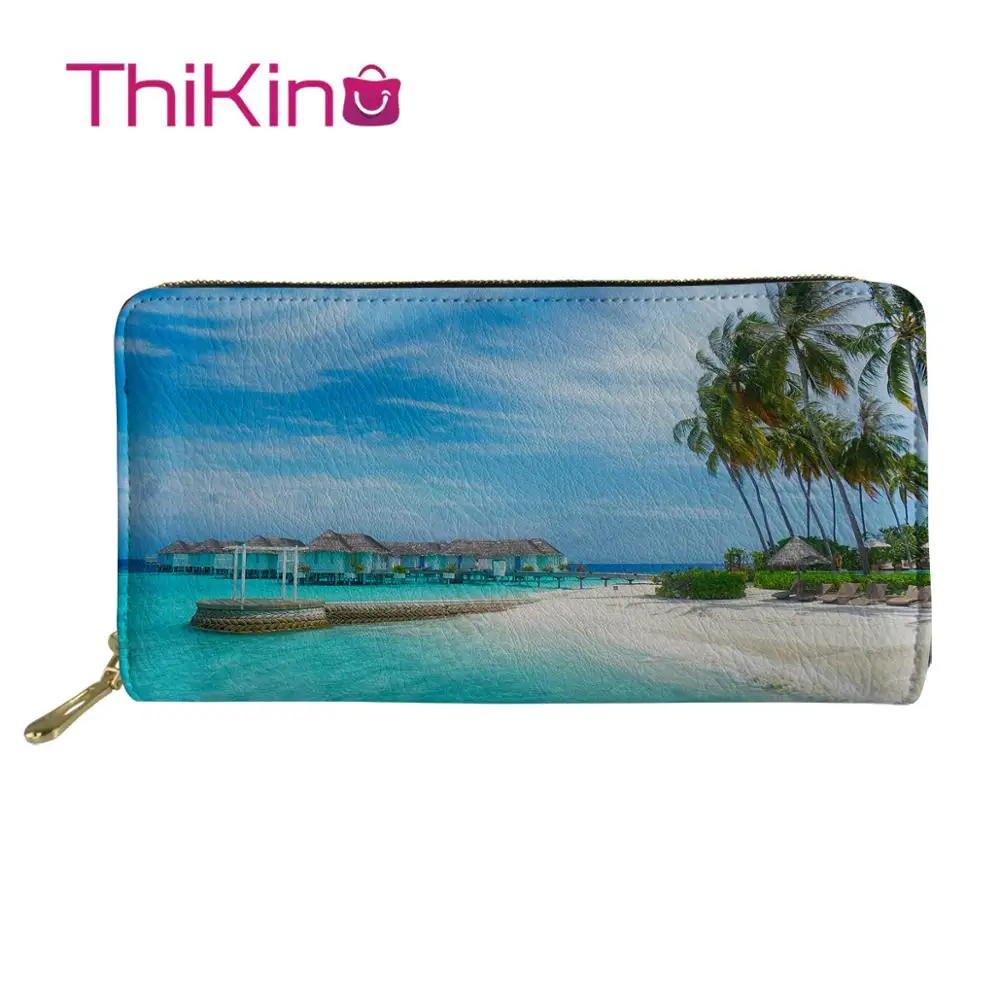 

Thikin Beach Landscape Pattern Long Wallets Zipper Phone Bag for Girls Clutch Purse Carteira Handbags Notecase 2019