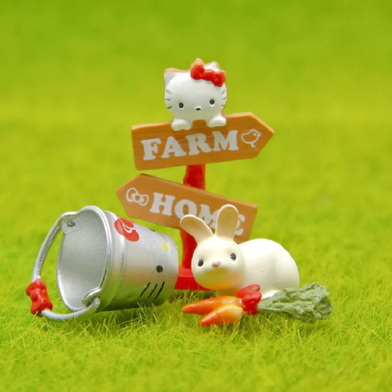 

New Arrivals Full Set Groceries Hello Kitty PVC Figures Toys Farm Edition Signpost KT and Rabbit DIY Home Decoration Accessories