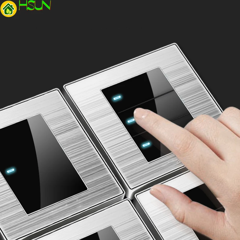 

1 2 3 Gang 1 2 Way Press button home switch socket type 86 wall with led brushed stainless steel mirror light point switch