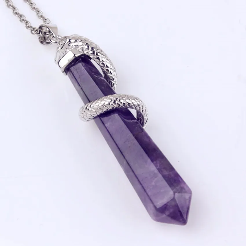 

100-Unique 1 Pcs Silver Plated Original Purple Amethysts Stone with Snake Pendant For Anniversary Jewelry