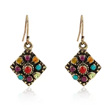 Vintage Bohemian Earrings Hollow Sculpture Droplets Gem Beads Eardrop Earrings Wholesale Ethnic Jewelry For Women vintage