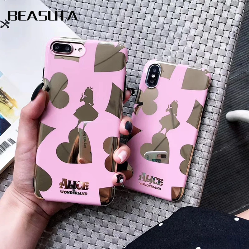 

Beautiful Princess Cartoon Alice Mermaid Gold Foil Case For iphone 7 8 Plus Soft TPU Cover For iphone XS MAX XR X 6s 6 Plus case