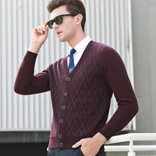 Шерсть Новое поступление вязаный свитер кардиган модные зимние Повседневное v-образным вырезом высокого качества мужские толстые Однобортный размер SMLXLXXL