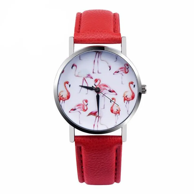 

New Watches Women Fashion Flamingo Printed Leather Strap Analog Quartz Wrist Watch Women 2018 Vogue Ladies Casual Watch Relogio