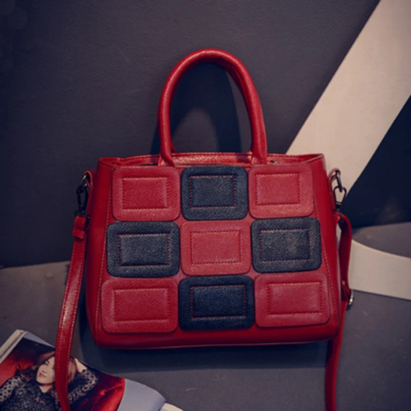 

New Fashion Women Bag Women PU Leather Shoulder Bags Stitching Totes Retro Messenger Bag with Small Bear