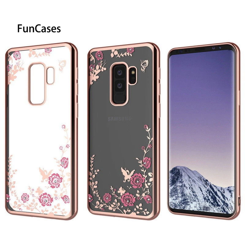 Мягкая силиконовая Капа для samsung M20 M10 A6 A7 A8 A9 J4 J6 цветок Алмазный Корпус из ТПУ на