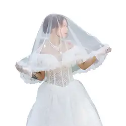 Женская Однослойная свадебная вуаль, вышитая цветочной кружевной отделкой, маленький цветок, украшение, роскошная свадебная вуаль