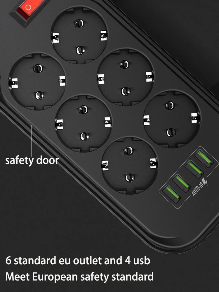 Rdxone ЕС умная розетка питания 4 USB 6 розетки переменного тока 2 м шнур настенное