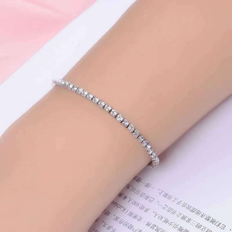 

SUKI 6 Women's Clear Crystal Elegant Party Cuff Bangle Stretch Bridal Bracelet for Wedding Costume Rhinestone Jewelry Single Row