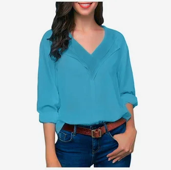 

Plus Size 5xl Chiffon Blouse Long Sleeve Blouse Sexy V-Neck Women Tops And Blouses Shirt Office Lady Blouse Shirt Blusas 2019