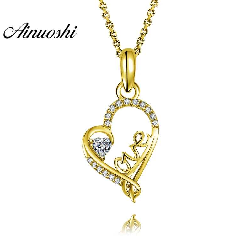 

AINUOSHI 10K Solid Yellow Gold Pendant Heart Pendant SONA Diamond Women Men Lovers Jewelry LOVE Letters 2.1g Separate Pendant