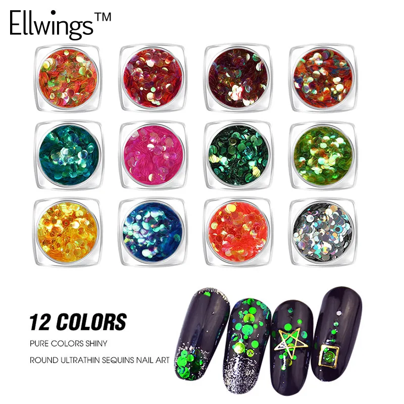 

Ellwings DIY Laser Bright Color Sequin Nail Glitter Round Nail Sequins Mix Size Paillettes Chameleon Effect Sequins