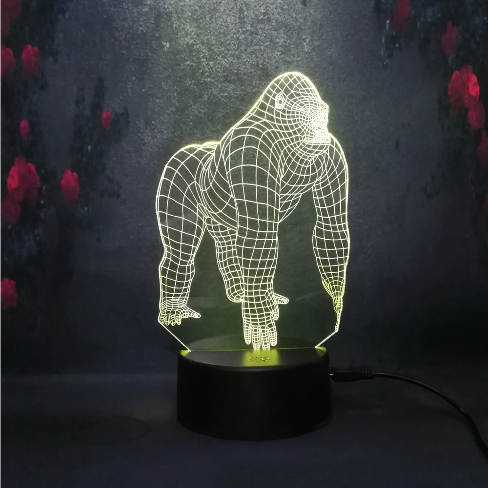 Asmarluxx 3D лампа Декор животное Горилла шимпанзе Go ходьба действие LED Иллюзия ночник