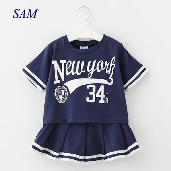 

Girl's cotton causal clothing sets printing letter 2019 summer children's tops + skirt 2 pcs explosion Big school wind clothes