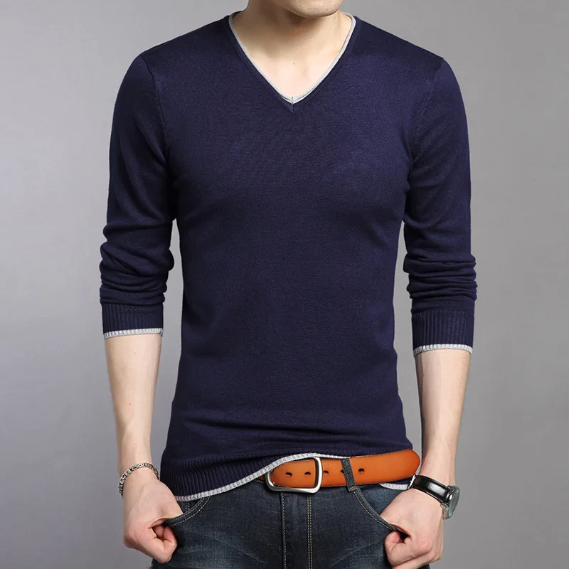 High Quality Fall Dress V Neck Wool Sweater Men Brand Clothing Knitted Cashmere Pullover Men